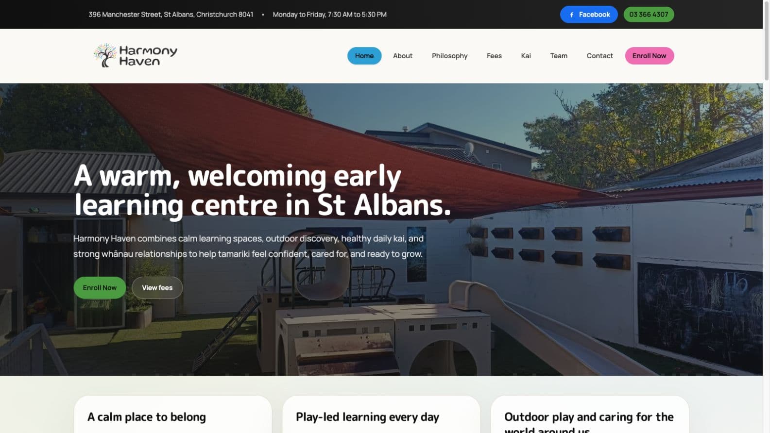 Homepage screenshot of the Harmony Haven website