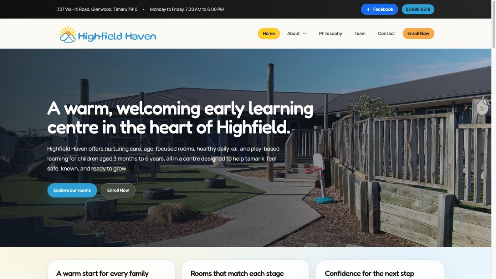 Homepage screenshot of the Highfield Haven website