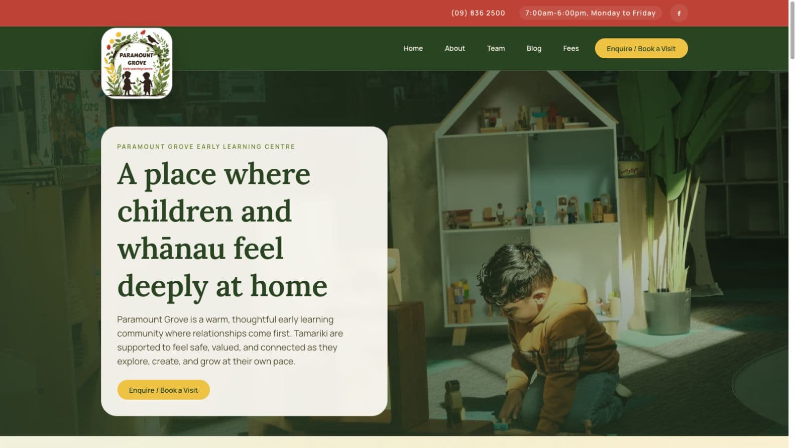 Homepage screenshot of the Paramount Grove website