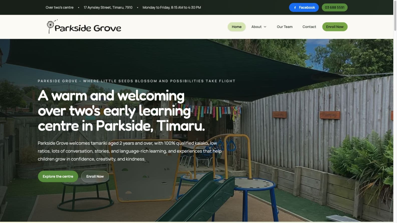 Homepage screenshot of the Parkside Grove website