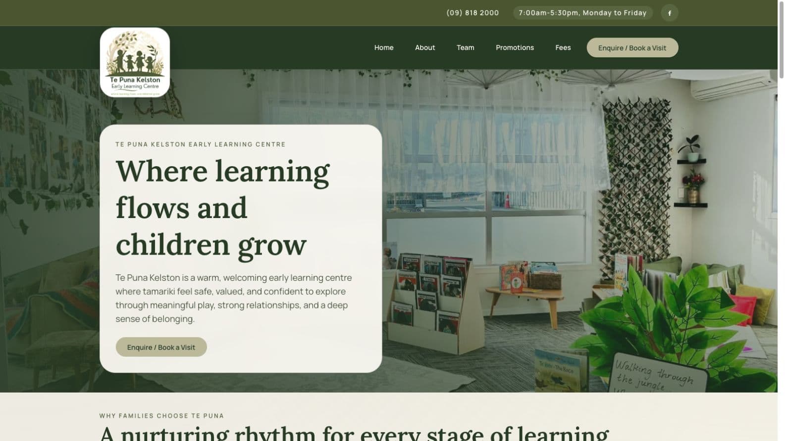 Homepage screenshot of the Te Puna Kelston website