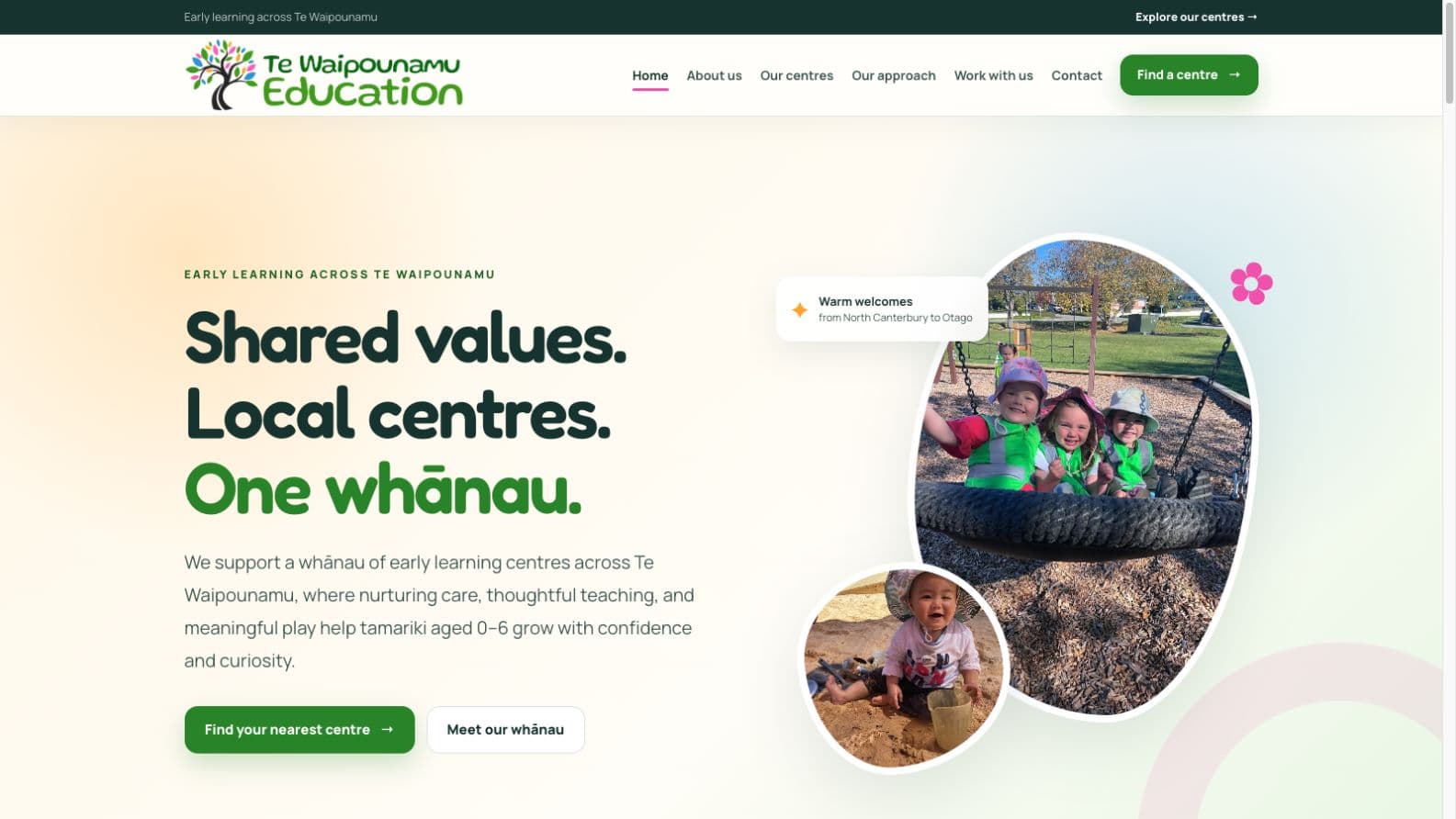 Homepage screenshot of the Te Waipounamu Education website